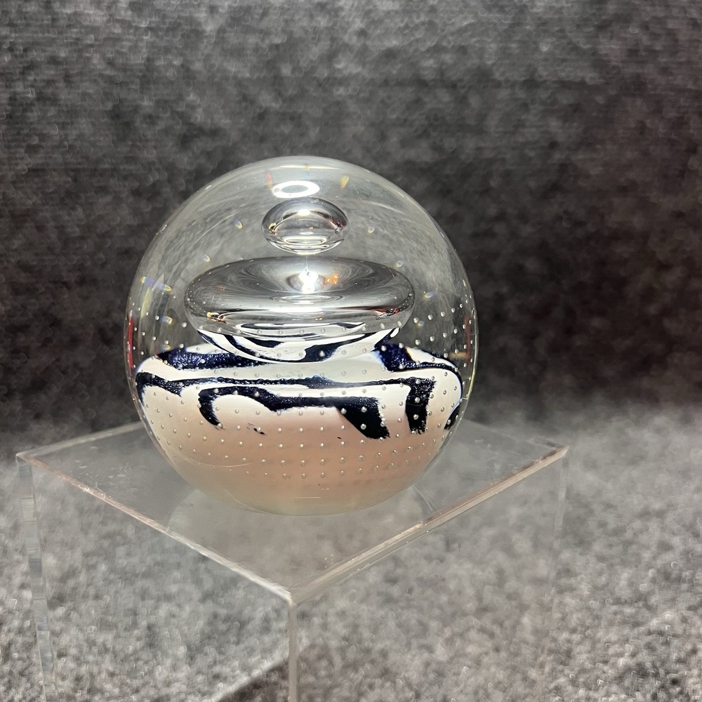 Caithness Scotland Glass Space Station Zebra Paperweight Signed Vintage